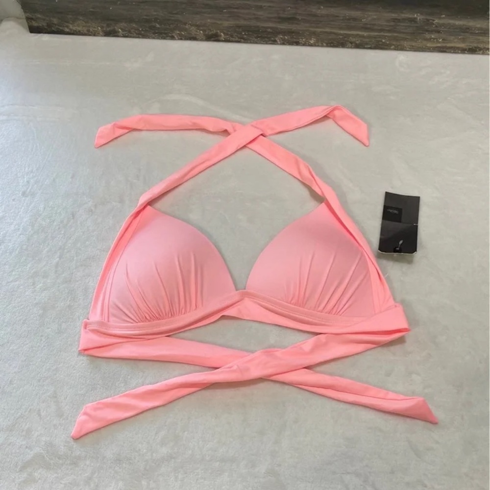 Nwt $24 Mossimo Swimwear Target Swim Bikini Tie Top Apricot Sorbet Pink L Large